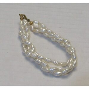 Vintage Faux Fresh Water Pearl Multi Strand Bracelet Gold Tone Clasp Preppy